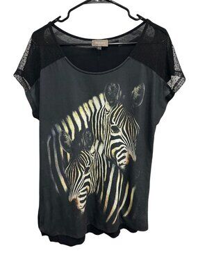 Ikebana Zebra Graphic Black Mesh Sleeve Top Size 46/48 Streetwear Gorpcore 2026